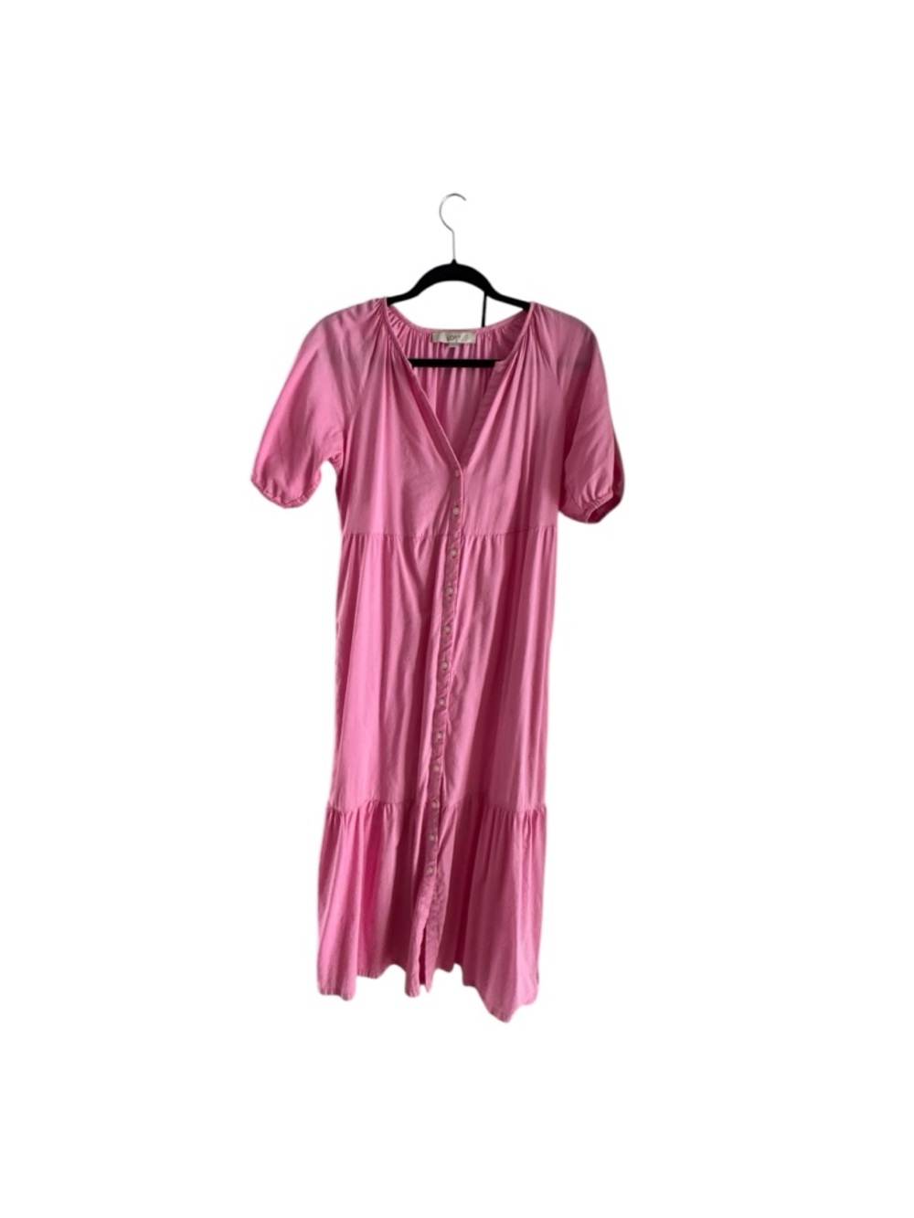 Loft Size Small Pink Button-Front Midi Dress